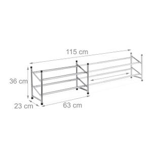 Schuhregal ausziehbar Schwarz - Silber - Metall - Kunststoff - 115 x 36 x 23 cm