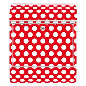Briefkasten Stahl Punkte Rot Weiß - Metall - 38 x 46 x 13 cm
