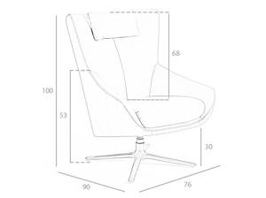 Fauteuil pivotant en cuir gris Gris - Cuir véritable - Textile - 76 x 100 x 90 cm