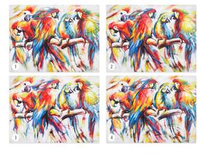 Tableau peint à la main Parrots in Love Bois massif - Textile - 100 x 75 x 4 cm