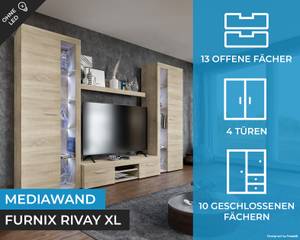 RIVAY XL Wohnwand 300 cm Sonoma ohne LED Eiche Sonoma Dekor