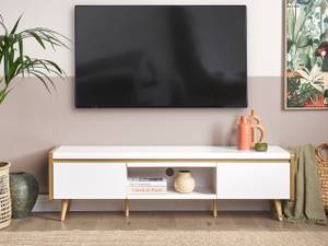 Meuble TV CUSTER Marron - Blanc - Bois manufacturé - 160 x 46 x 40 cm