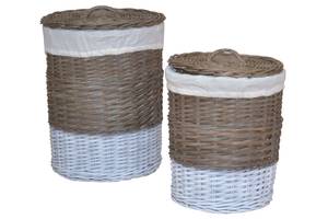 Wäschekorb-Set Axel 2teilig Grau - Rattan - 46 x 60 x 46 cm