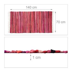 Tapis à franges tissé main coloré Rose foncé - Rouge - Textile - 140 x 1 x 70 cm