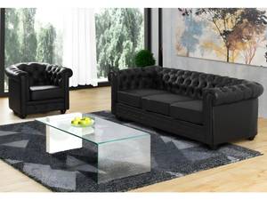 Ensemble canapé fauteuil  CHESTERFIELD Noir