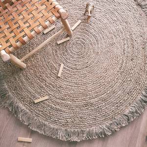 TERRA tapis jute avec franges Beige - Fibres naturelles - 140 x 2 x 140 cm