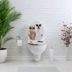 Premuim Abattant WC - Chat et chien Gris - Blanc - Bois manufacturé - 38 x 5 x 44 cm