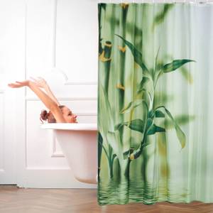 Rideau de douche motif bambou polyestere Vert - Blanc - Matière plastique - Textile - 180 x 200 x 4 cm