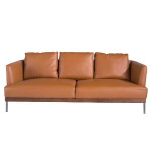 3-Sitzer-Sofa aus Leder mit Stahlbeinen Braun - Echtleder - Textil - 214 x 87 x 93 cm