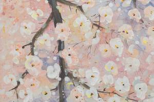 Tableau peint Pink Rain of Blossoms Rose foncé - Blanc - Bois massif - Textile - En partie en bois massif - 60 x 120 x 4 cm