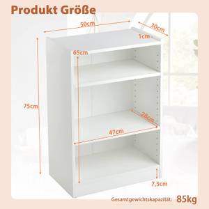 Bücherregal, Standregal mit 3 Fächern Weiß - Holzwerkstoff - 30 x 75 x 50 cm