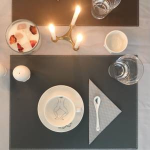 Leder Tischset, KANON rechteckig, grau Grau - Echtleder - 34 x 1 x 47 cm