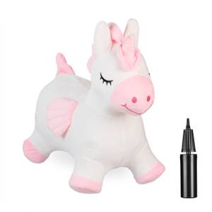 Animal sauteur en forme de licorne Rose foncé - Blanc - Matière plastique - Textile - 27 x 48 x 52 cm