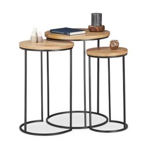 Beistelltisch 3er Set Mangoholz Schwarz - Braun - Holzwerkstoff - Metall - 41 x 56 x 41 cm