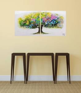 Bild handgemalt Regenbogenbaum Grün - Massivholz - Textil - 160 x 80 x 4 cm