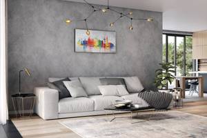 Tableau peint Hanover Skyline Silhouette Gris - Bois massif - Textile - En partie en bois massif - 120 x 60 x 4 cm