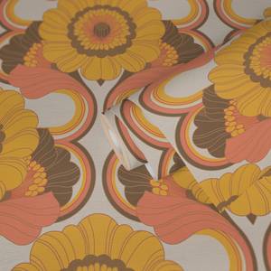 Retro-Tapete 70er Jahre Blumen Beige - Braun - Orange - Rot - Gelb