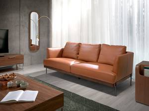 3-Sitzer-Sofa aus Leder mit Stahlbeinen Braun - Echtleder - Textil - 214 x 87 x 93 cm