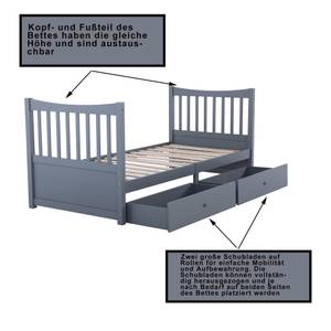 Stauraumbett WoodyⅠ Grau - Massivholz - Holzart/Dekor - 97 x 90 x 207 cm