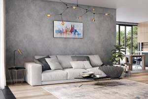 Tableau peint Prague Skyline Silhouette Gris - Bois massif - Textile - En partie en bois massif - 120 x 60 x 4 cm