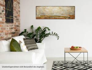 Tableau peint Journées à Toulouse Marron - Blanc - Bois massif - Textile - 120 x 40 x 4 cm