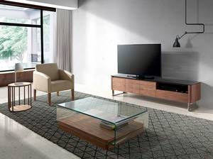 Meuble TV en bois et verre noir Noir - Marron - Métal - Bois massif - Bois/Imitation - 200 x 48 x 45 cm