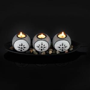 Plateau décoratif avec 3 bougies Noir - Gris - Blanc - Bois manufacturé - Pierre - 41 x 10 x 15 cm