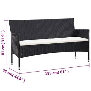 Gartensofa Schwarz - Polyrattan - 40 x 36 x 60 cm