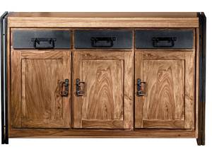 PANAMA Sideboard Schwarz - Braun - Metall - Massivholz - Holzart/Dekor - 140 x 90 x 40 cm