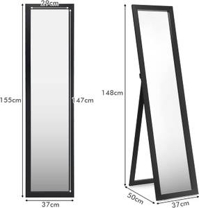 Standspiegel mit Holzrahmen Schwarz - Glas - 50 x 155 x 37 cm