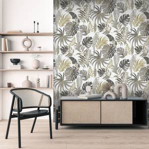 Papier peint jungle coco exotique Gris - Papier - 53 x 1000 x 1 cm