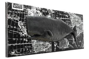 Tableau métallique 3D Whale Watching Noir - Blanc - Métal - 144 x 44 x 6 cm