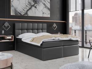 Boxspringbett mit Topper ARTENO Hochglanz Schwarz - Breite: 140 cm - H3