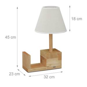 Lampe de table USB en bois Marron - Blanc - Bois manufacturé - Métal - Textile - 32 x 45 x 23 cm