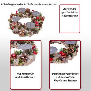 Adventskranz H50 Holz mit Kerzen rot Grau - Rot - Holz teilmassiv - 33 x 12 x 33 cm