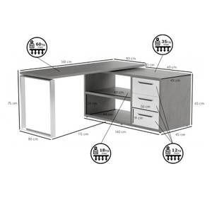 Bureau d'angle réversible 3 tiroirs NET Gris - Pierre - 160 x 75 x 140 cm