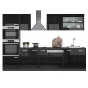 Küchenzeile R-Line 300cm/ohne AP Anthrazit - Hochglanz Schwarz