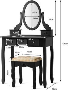 Schminktisch Set Frisiertisch Schwarz - Holzwerkstoff - 40 x 136 x 80 cm