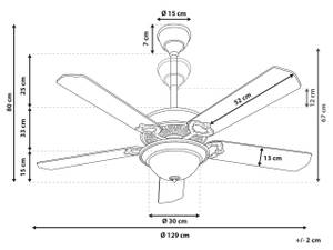 Deckenventilator mit Licht BEGEJ Braun - Gold - Weiß - Metall - 129 x 80 x 129 cm