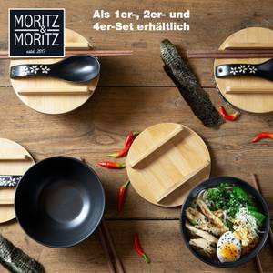 Ramen Schüssel (2er Set) Schwarz - Ton - Holzwerkstoff - 19 x 21 x 19 cm