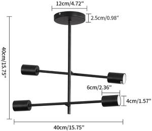 Deckenleuchte Zweig III Schwarz - Metall - 41 x 12 x 40 cm