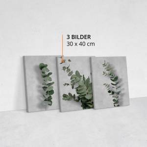 Set De Tableaux Feuilles Béton Nature 3D Gris - Vert - Textile - 90 x 40 x 40 cm