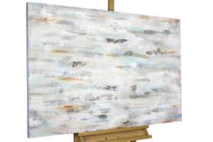 Bild handgemalt Durch das Wolkenmeer Grau - Silber - Massivholz - Textil - 120 x 80 x 4 cm