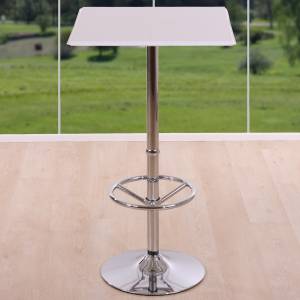 Table de bar Chicago Blanc - Métal - Cuir synthétique - En partie en bois massif - 63 x 110 x 63 cm