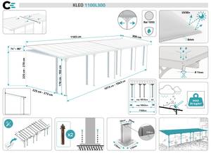 Carport KLEO Wandmontage XL Weiß - Breite: 1100 cm