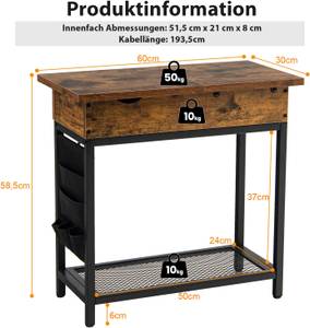 Beistelltisch Steckdosen+USB-Anschlüssen Braun - Holzwerkstoff - 30 x 59 x 60 cm