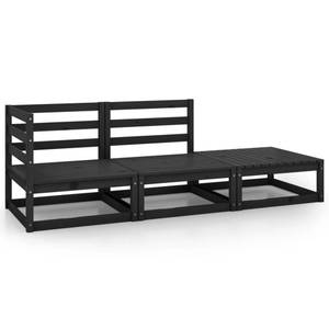 Garten-Lounge-Set (3-teilig) 3007913-4 Schwarz - Massivholz - Holzart/Dekor - 70 x 67 x 70 cm