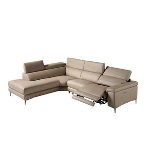 Canapé d'angle en cuir avec relax Beige - Marron - Gris - Cuir véritable - Textile - 295 x 97 x 232 cm