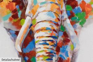 Bild handgemalt Sanftmütiger Elefant Massivholz - Textil - 80 x 80 x 4 cm