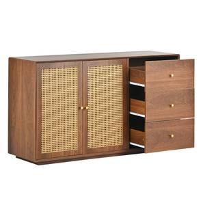 Sideboard Kommode Coeus Ⅲ Braun - Holzwerkstoff - Metall - Polyrattan - 40 x 76 x 130 cm